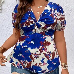Women Plus Size Floral Print Trendy Fashion Summer Vacation Blouse Top 18W - 20W